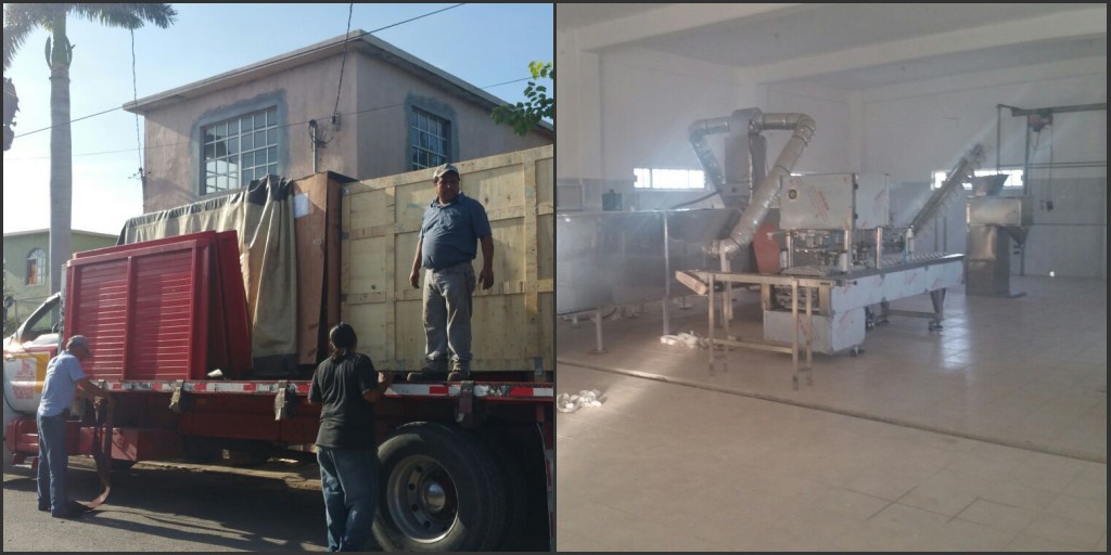 Our cups filling and sealing machine arrive to Mexico.